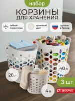 Набор корзин c ручками 3шт, 4л/28л/40л, кремовые