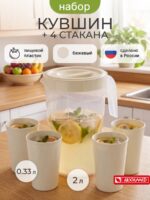 Кувшин для воды пластиковый 2 литра со стаканами 4 шт